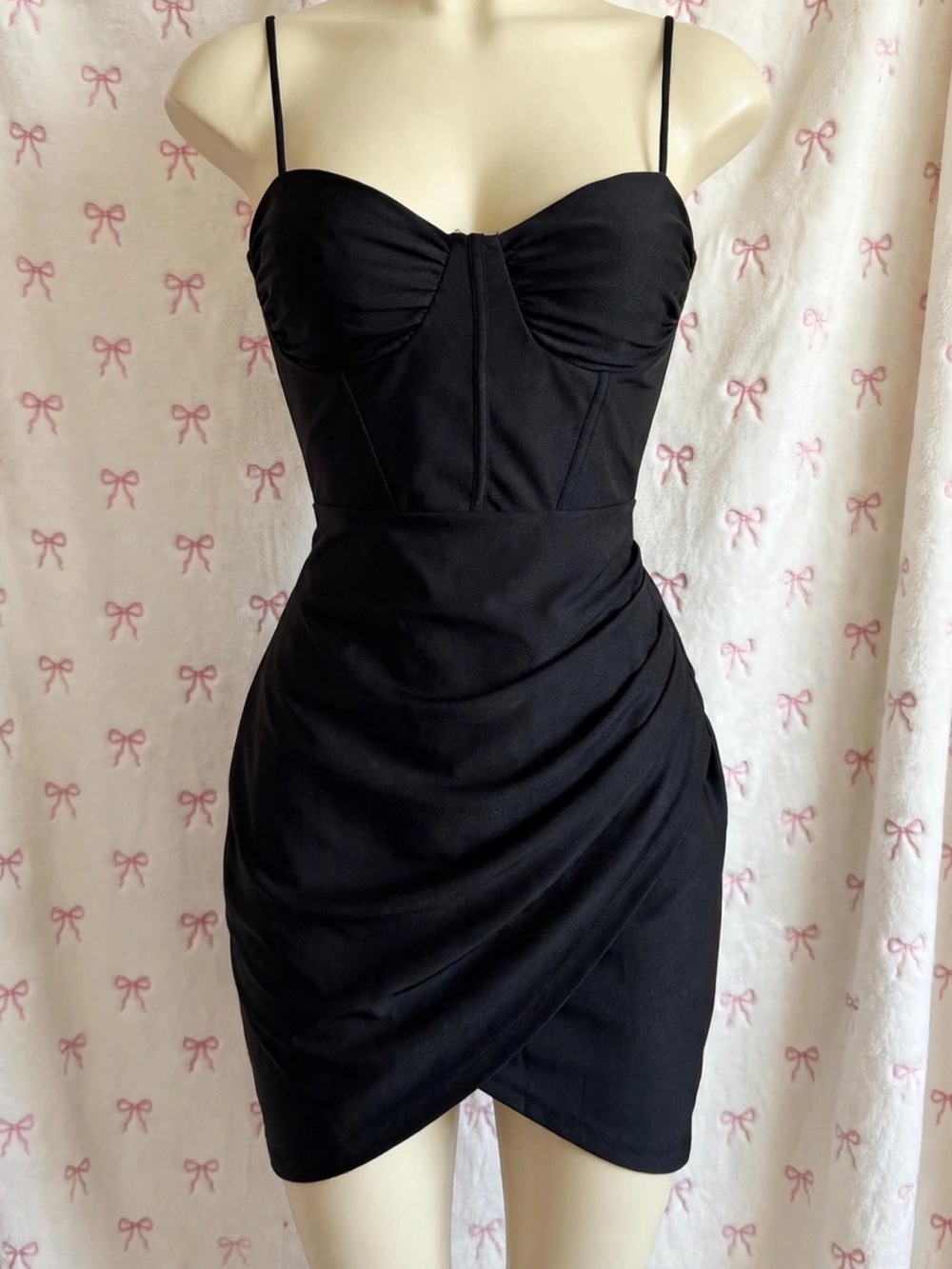 Black Ruched Bust Mini Dress - Women